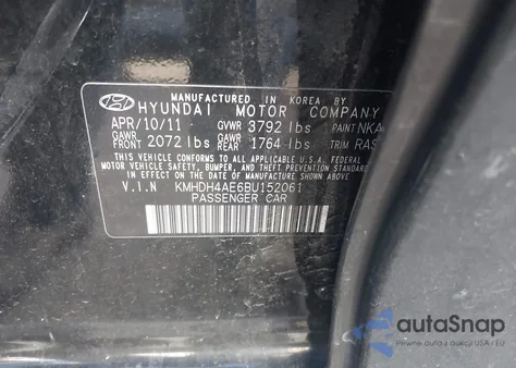 2011 Hyundai Elantra Gls (Ulsan Plant) from USA, damaged, VIN KMHDH4AE6BU152061
